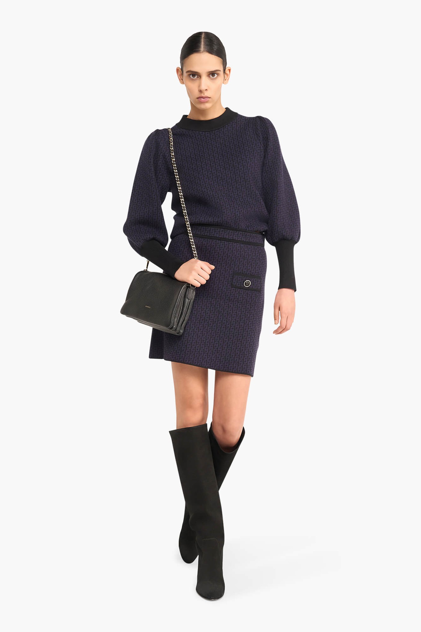 ROKJE GEBREID STRETCH VISCOSE RODGER LOGO ZWART BLAUW