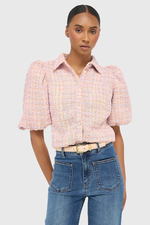 Blouse Dames Pof Mouw Tweed Lars Lila