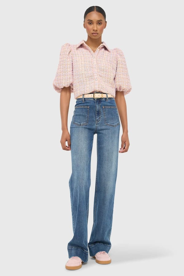 Flared Fit Dames Jeans Stretch Mid Rise Jagger Blauw 932