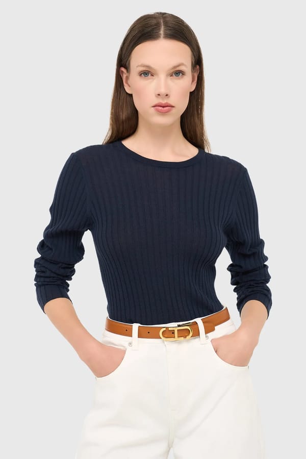 Donker Blauw Merino Wol Truitje Longsleeves Lyle Blauw