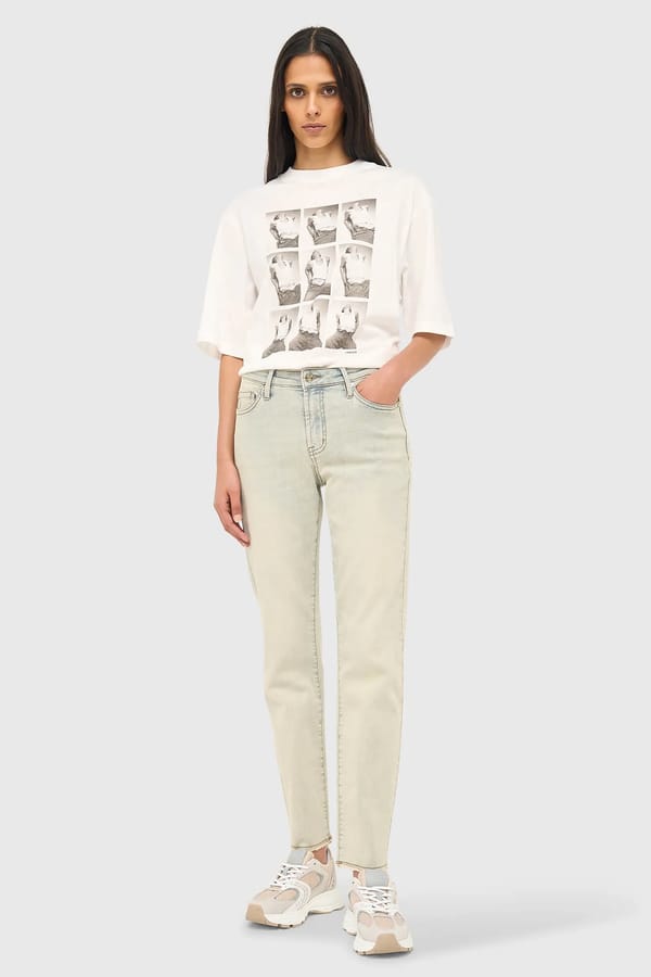 Mom Jeans Dames Stretch Mid Rise Cooper Blauw 004