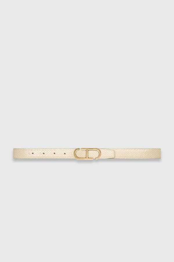 Leren Dames Riem Reversible Off White Creme Brass Trophy Buckle