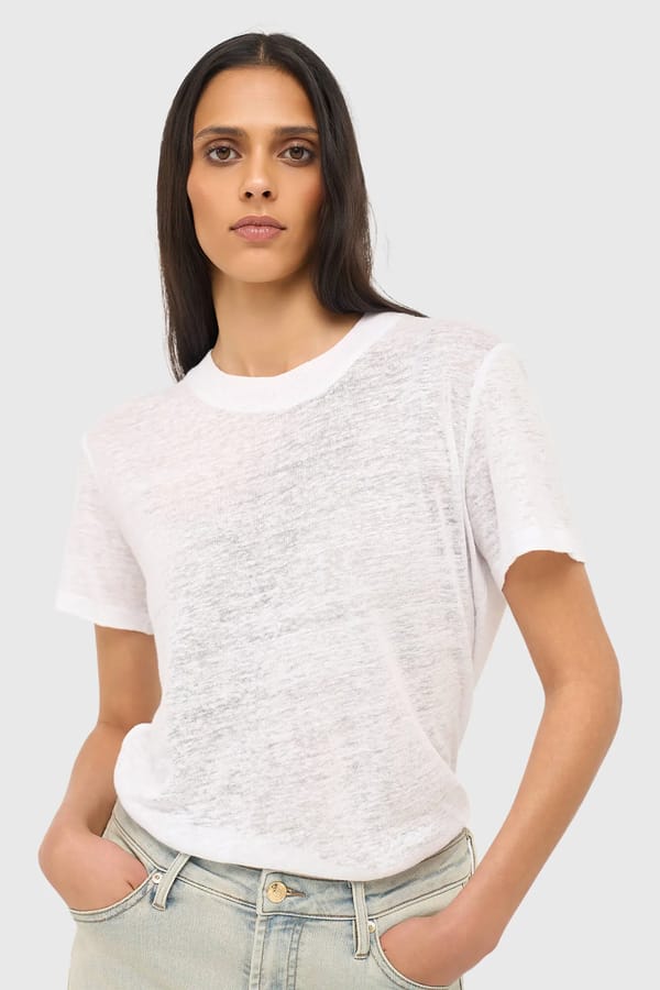 Wit Linnen Dames Shirt Ronde Hals Ron