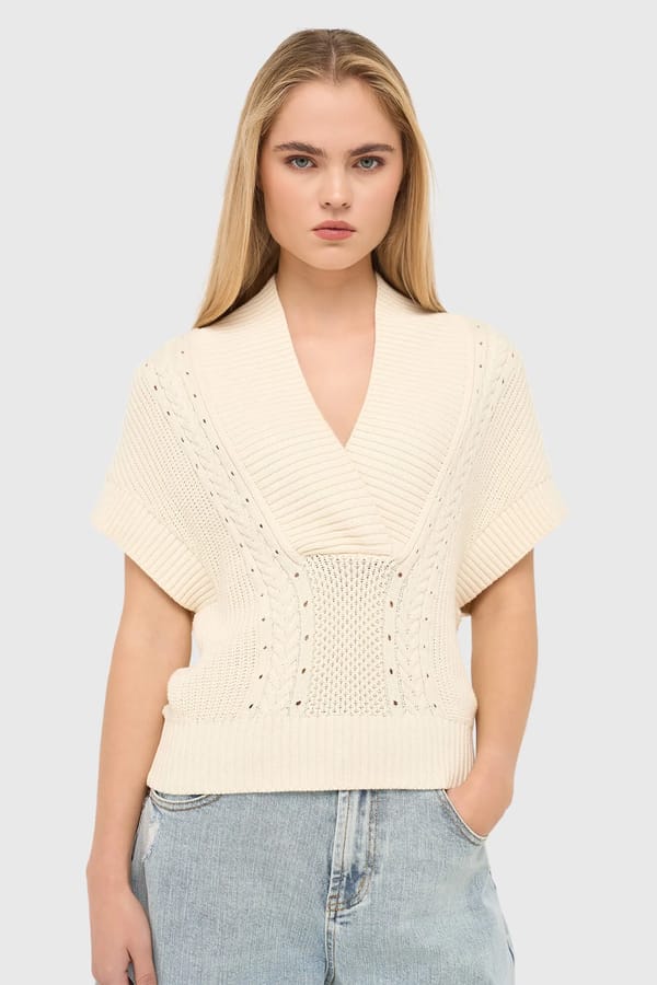 Katoenen Spencer Vest Kabel Dames Viggo Off White