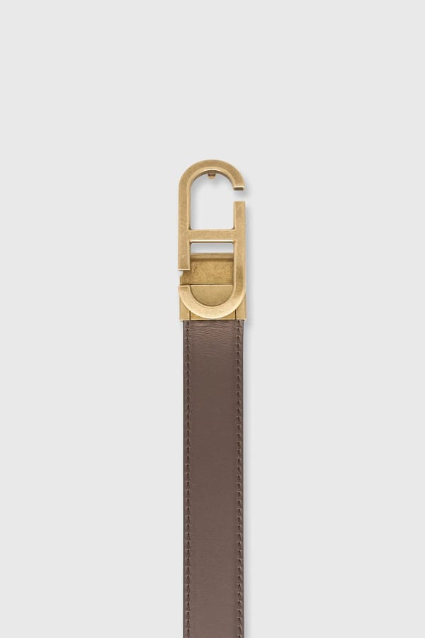 Leren Dames Riem Reversible Zwart Bruin Brass Trophy Buckle