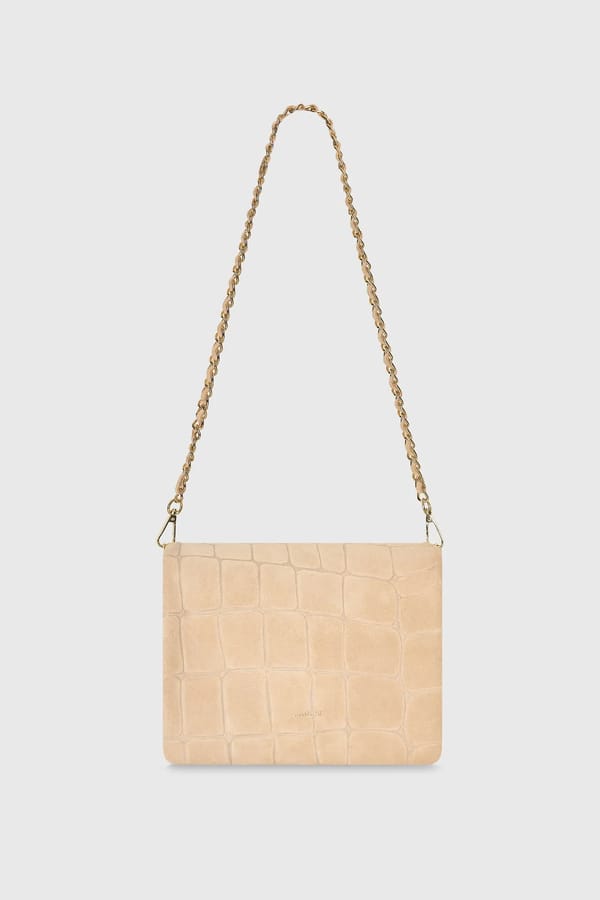 Leren Suede Schoudertas Tas Beige Croco Skylar