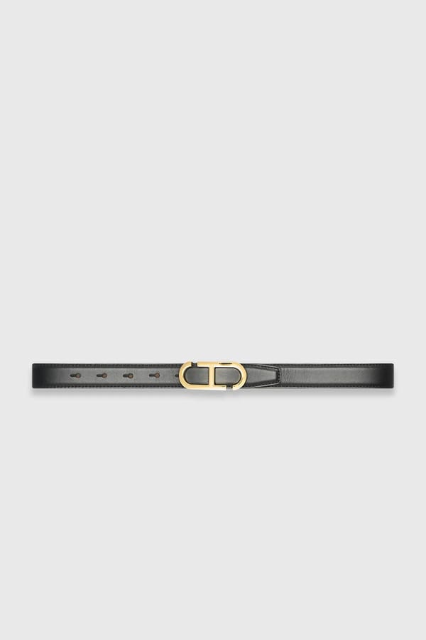 Leren Dames Riem Reversible Zwart Taupe Goud Trophy Buckle