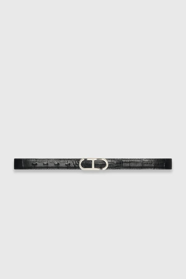 Leren Dames Riem Reversible Zwart Croco Zilver Trophy Buckle