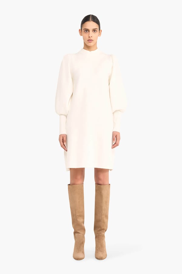 Jurk Gebreid Pof Mouw Viscose Clay Off White
