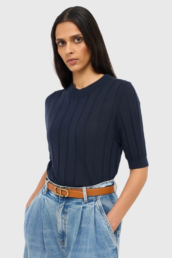 Blauw Truitje Merino Wol Fijn Gebreid Charly Blauw