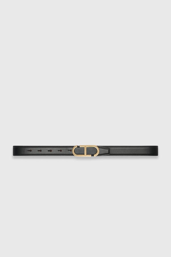 Leren Dames Riem Reversible Zwart Camel Brass Trophy Buckle