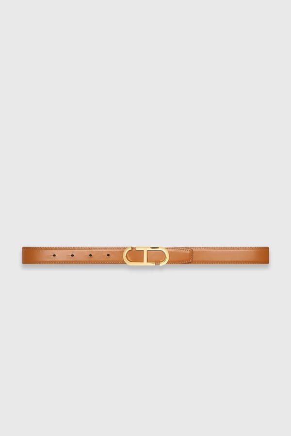 Leren Dames Riem Reversible Zwart Camel Goud Trophy Buckle