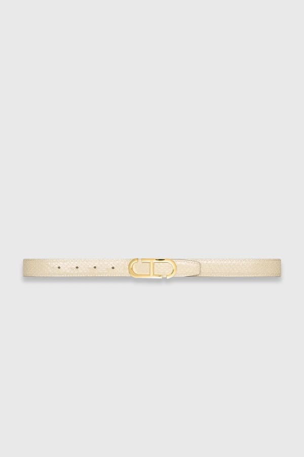 Leren Dames Riem Reversible Off White Creme Goud Trophy Buckle