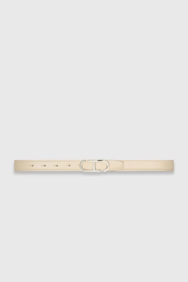 Leren Dames Riem Reversible Off White Creme Zilver Trophy Buckle